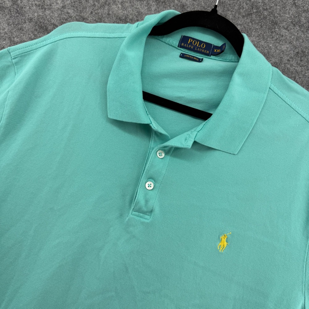 Polo Ralph Lauren Polo Shirt Mens XXL Teal Green Stretch Preppy Yellow Pony Logo